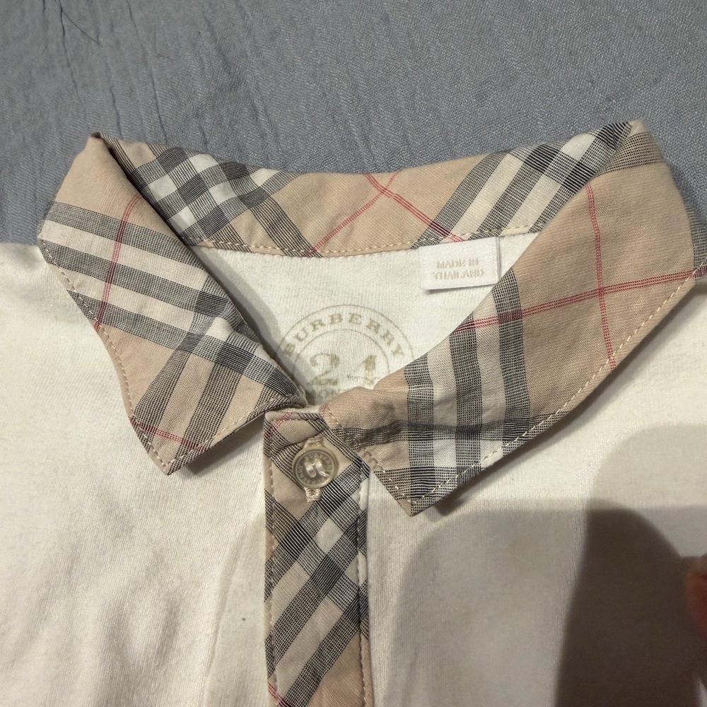 Burberry Beige and Black Check Collar Polo onesie